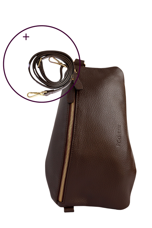 Chocolate Brown Póca & Refined Leather Crossbody Strap