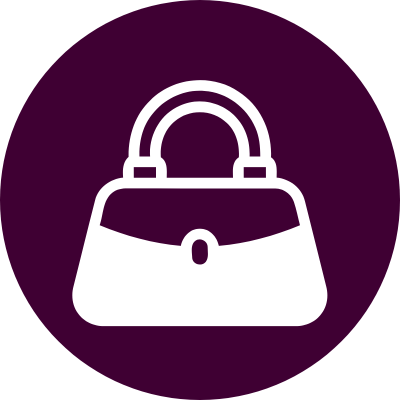 White handbag icon on a purple circle