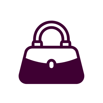 Icon of a purple and white handbag on a white background