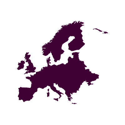 Silhouette map of Europe in purple on a white background