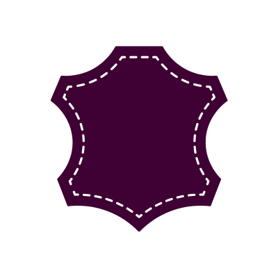 Purple patch with white stitching on a white background to symbolise leather