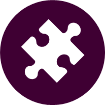 White jigsaw piece in a dark magenta circle