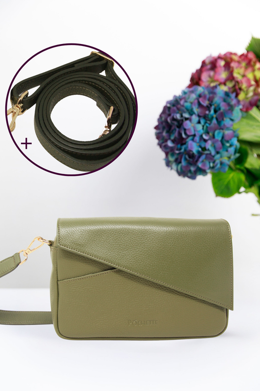 Olive Green Danu and Refined Leather Crossbody Strap