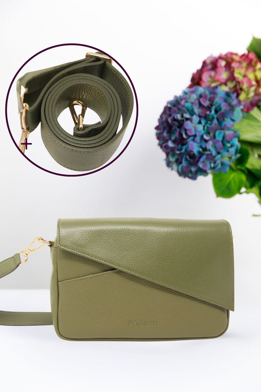 Olive Green Danu & Statement Leather Crossbody Strap