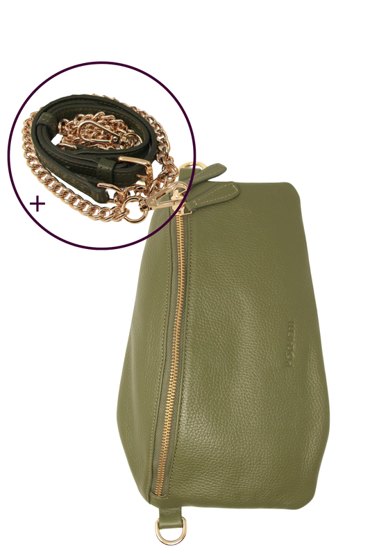 Olive Green Póca & Luxe Crossbody Strap