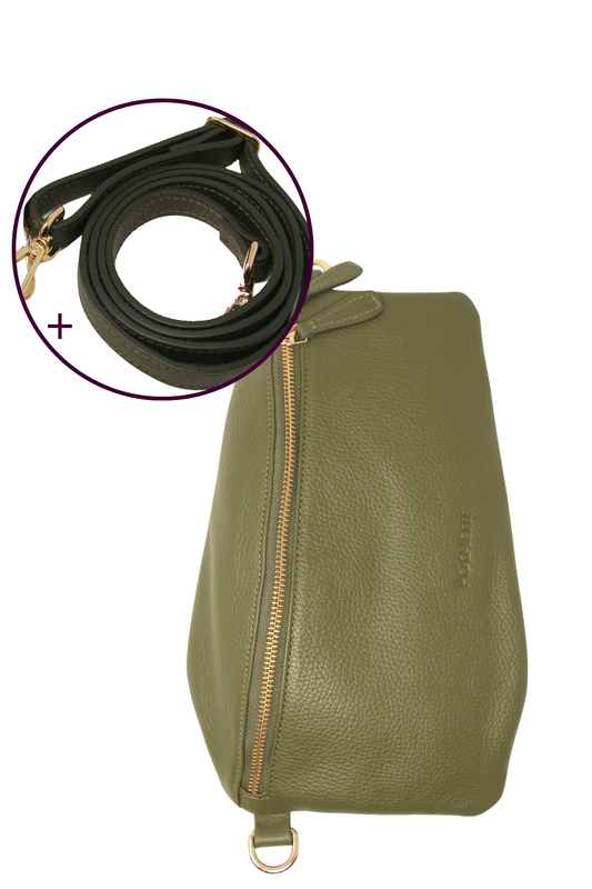 Olive Green Póca & Refined Leather Crossbody Strap