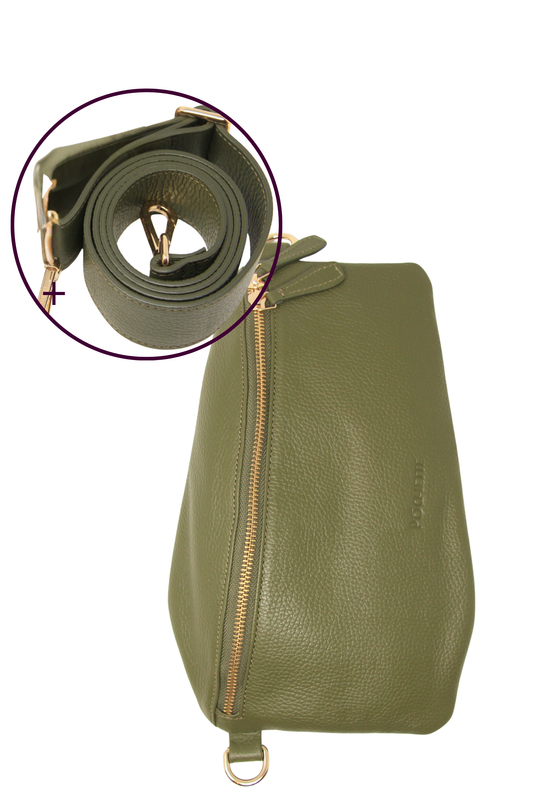 Olive Green Póca & Statement Leather Crossbody Strap