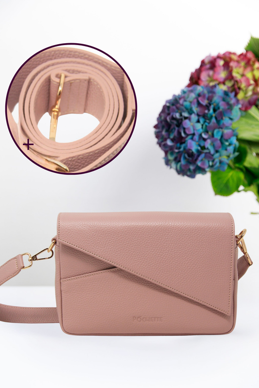 Powder Pink Danu & Statement Leather Crossbody Strap