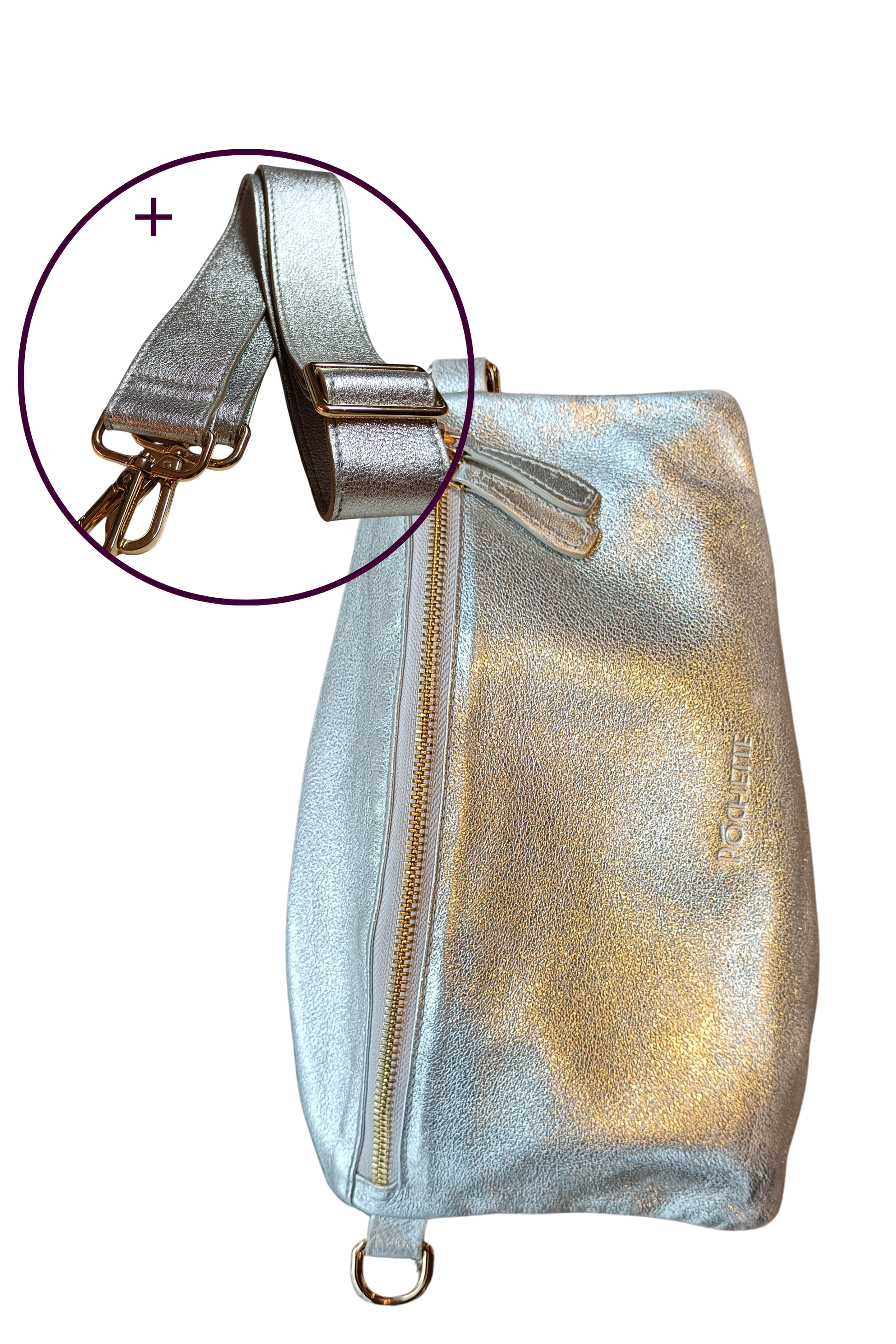 Sparkle Póca handbag in Silver with a statement leather strap