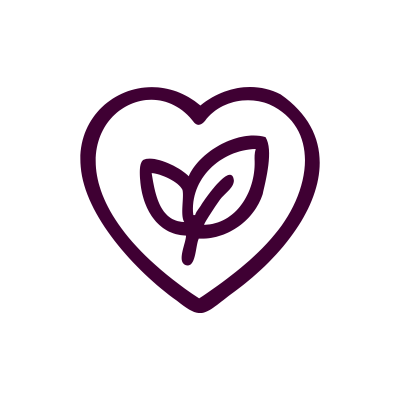 Purple heart icon with a leaf inside on a white background