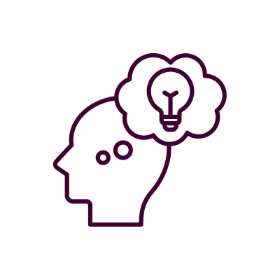 Icon of a head with a light bulb inside, symbolizing an idea or brainstorming.